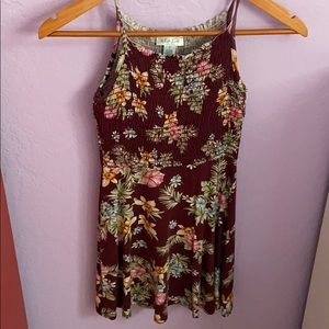maroon dress with flowers